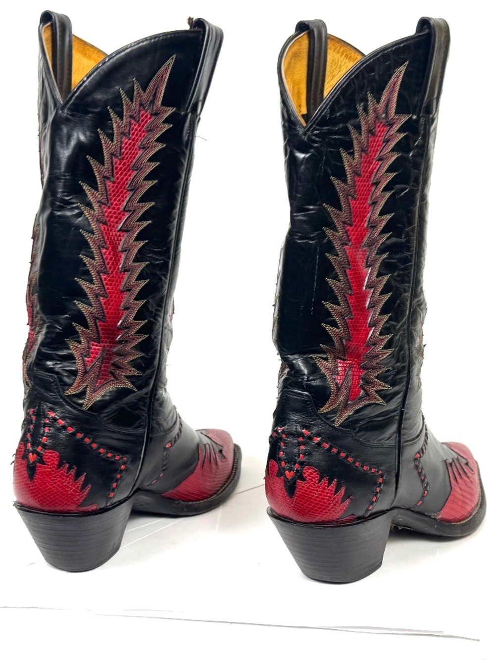 Tony Lama Classic Firewalker Black Cowboy Boots - Mens 8D Red Lizard Inlaid - Picture 4 of 12